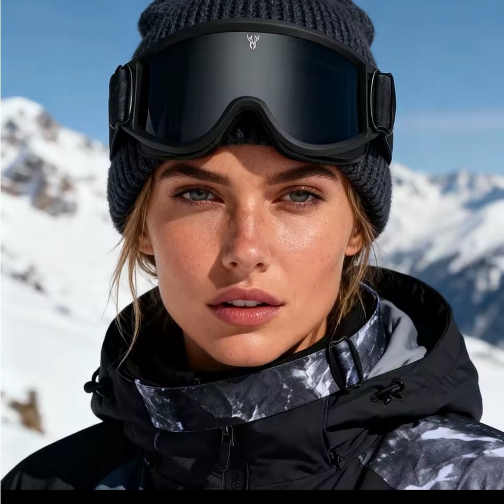 Black Ski Goggles with Gray Beanie